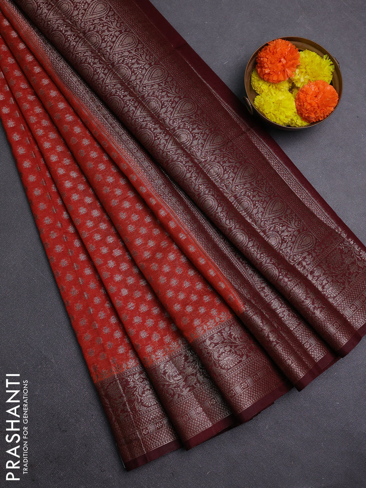 Rustic Orange & Maroon Semi Chiniya Silk Saree