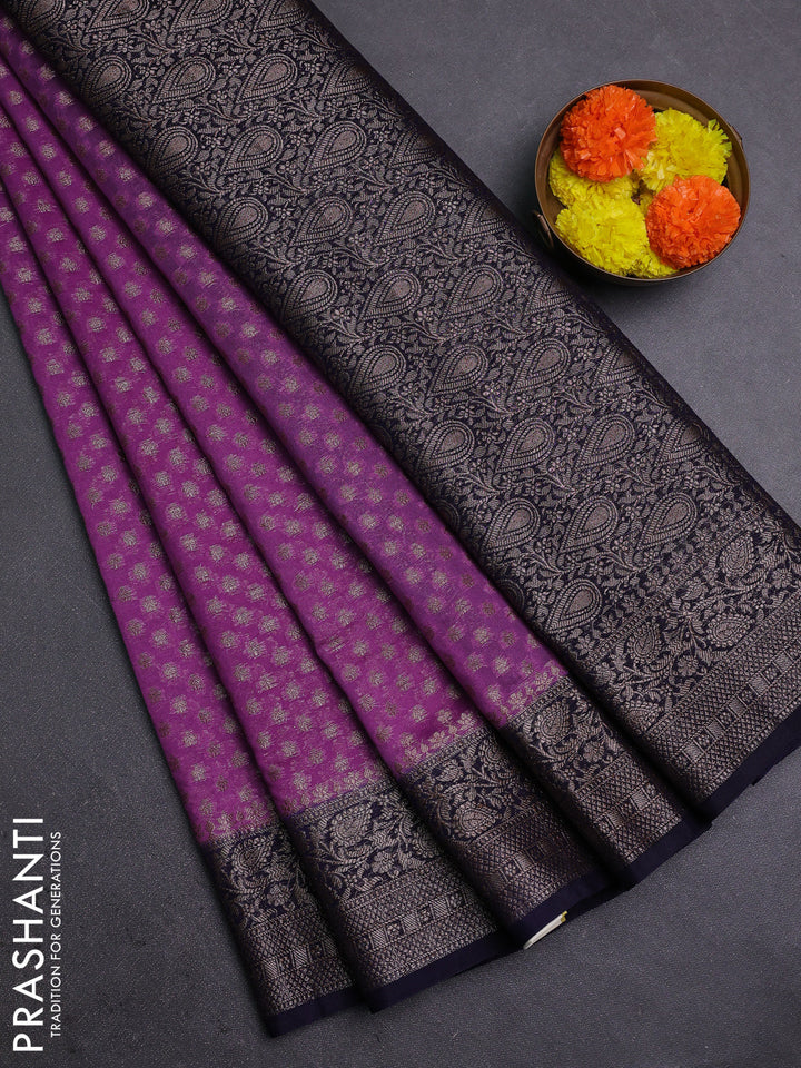 Lavender & Navy Blue Semi Chiniya Silk Saree