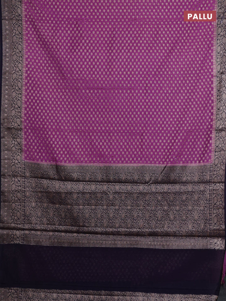 Lavender & Navy Blue Semi Chiniya Silk Saree