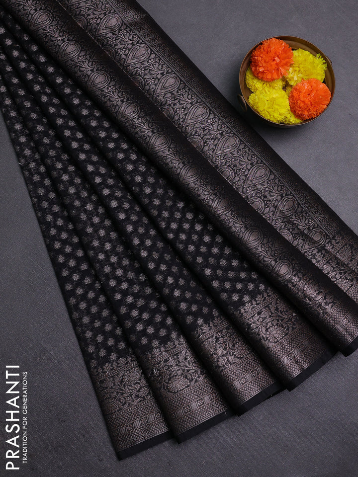 Black Semi Chiniya Silk Saree