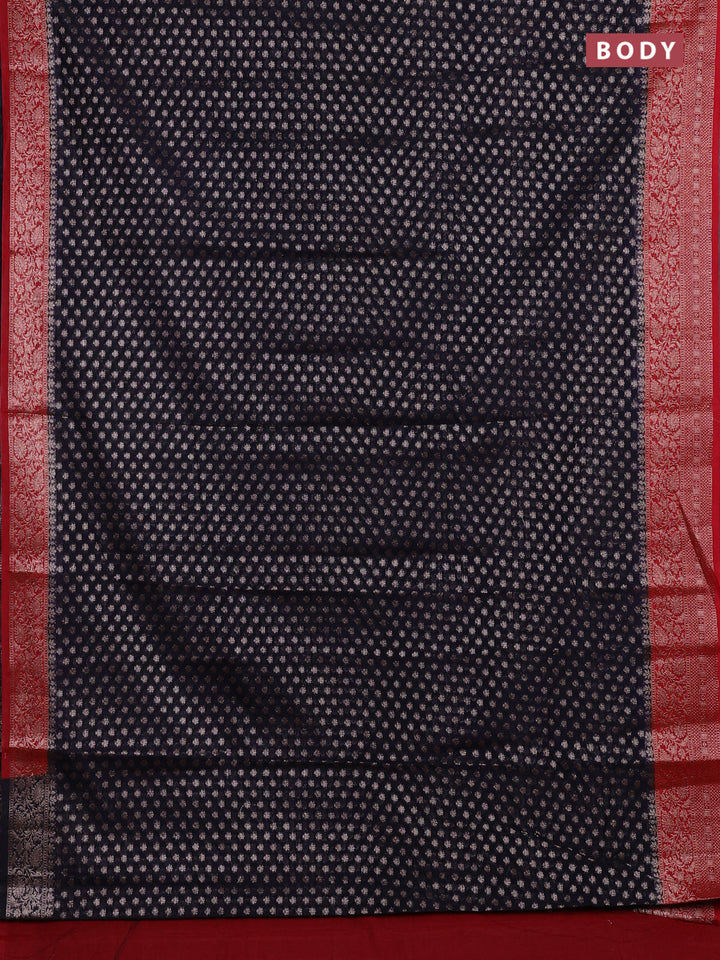 Navy Blue & Red Semi Chiniya Silk Saree