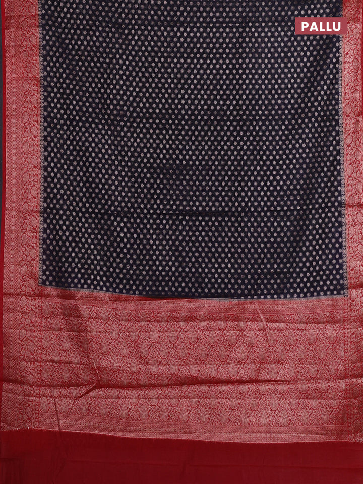 Navy Blue & Red Semi Chiniya Silk Saree
