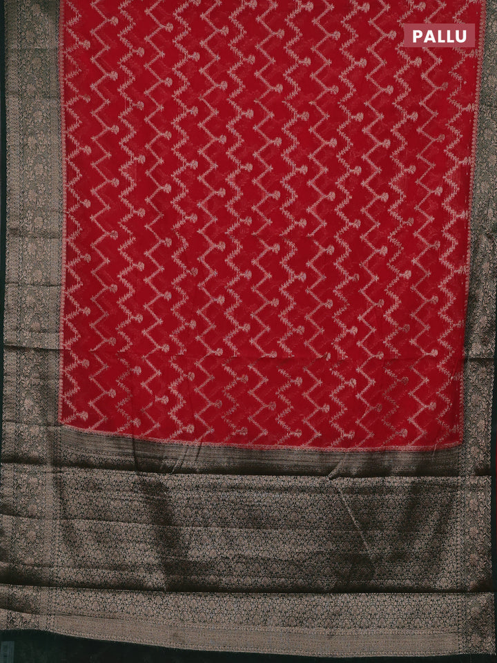 Red & Green Semi Chiniya Silk Saree