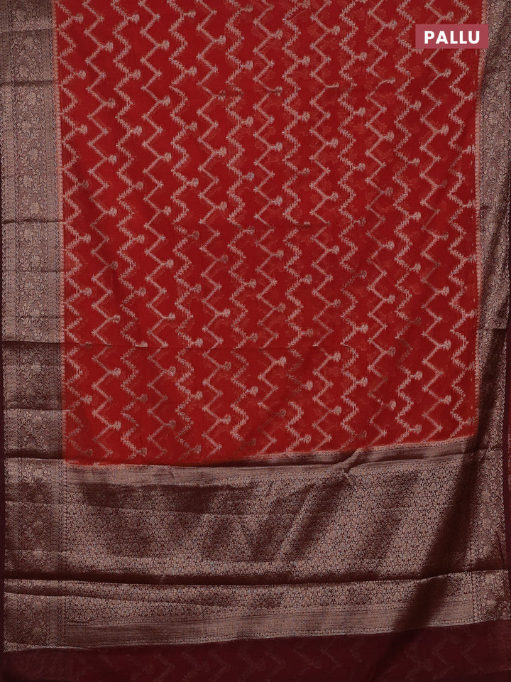 Rustic Orange & Maroon Semi Chiniya Silk Saree