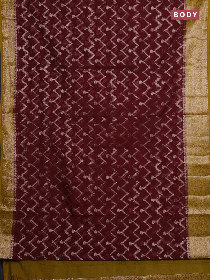 Coffee Brown & Mustard Green Semi Chiniya Silk Saree