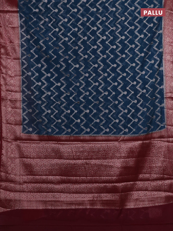 Peacock Blue & Wine Semi Chiniya Silk Saree