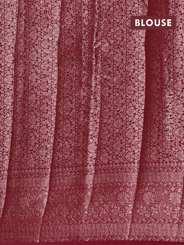 Peacock Blue & Wine Semi Chiniya Silk Saree