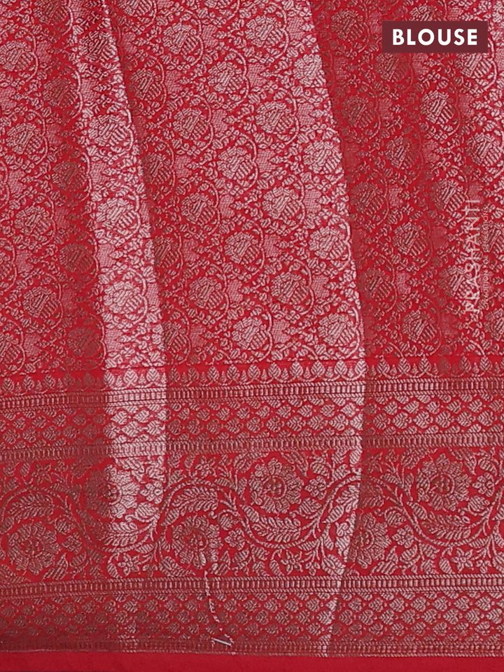 Bottle Green & Red Semi Chiniya Silk Saree