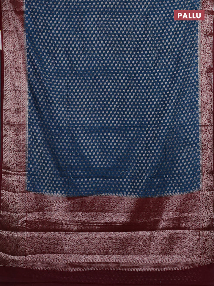 Peacock Blue & Maroon Semi Chiniya Silk Saree
