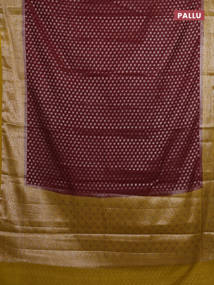 Coffee Brown & Mustard Green Semi Chiniya Silk Saree