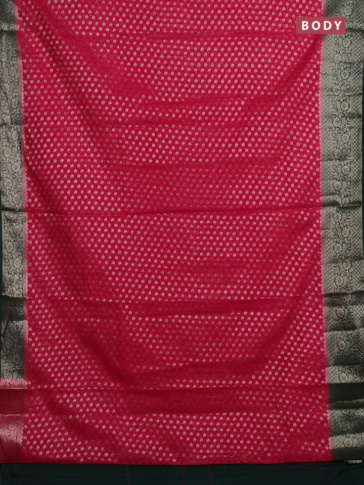 Pink & Bottle Green Semi Chiniya Silk Saree
