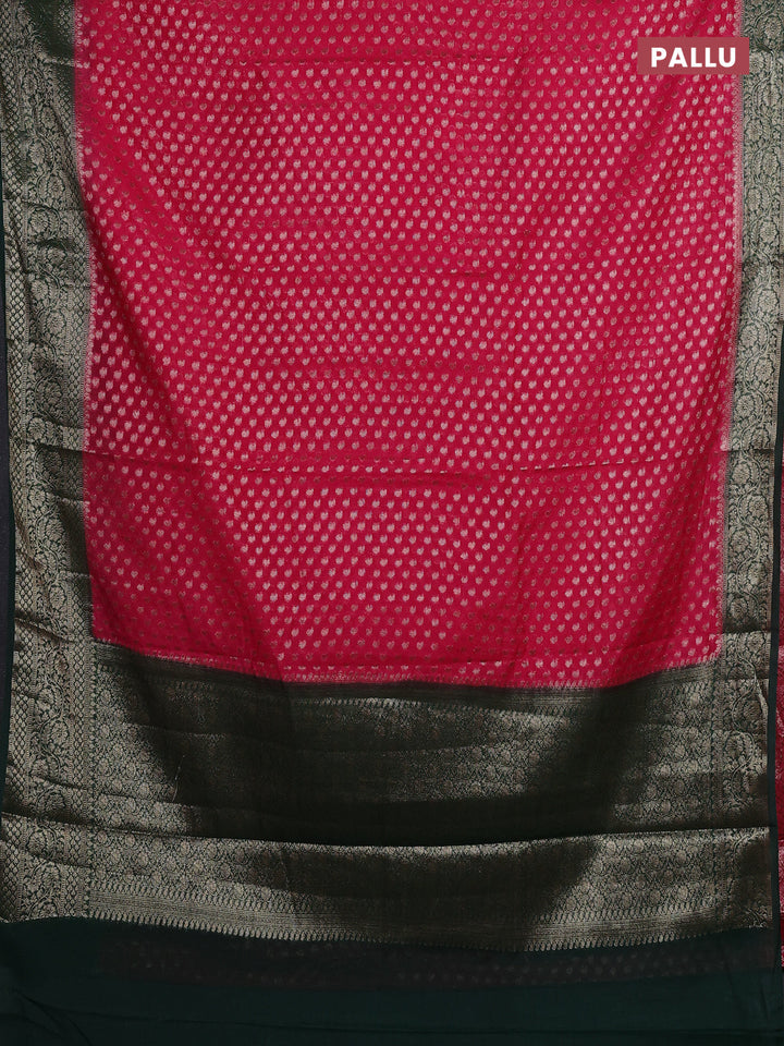 Pink & Bottle Green Semi Chiniya Silk Saree