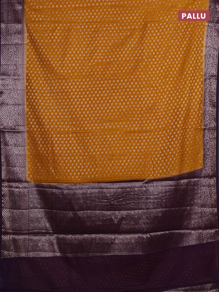 Mustard Yellow & Violet Semi Chiniya Silk Saree