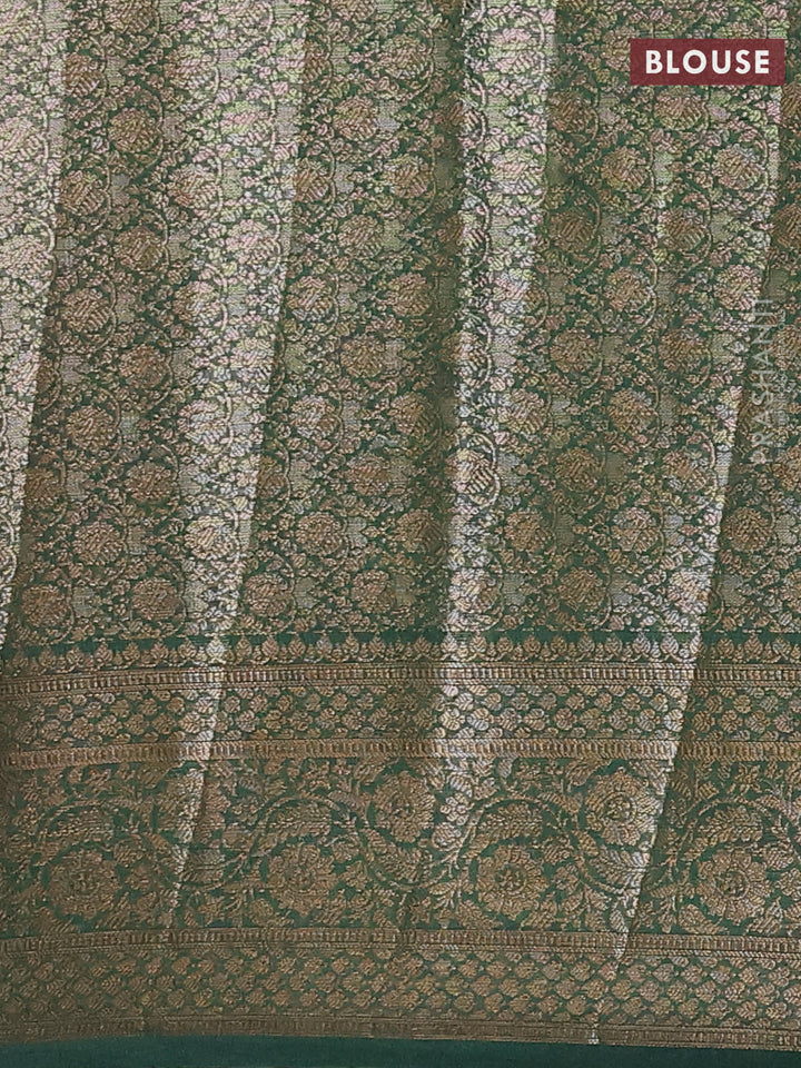 Red & Bottle Green Semi Chiniya Silk Saree