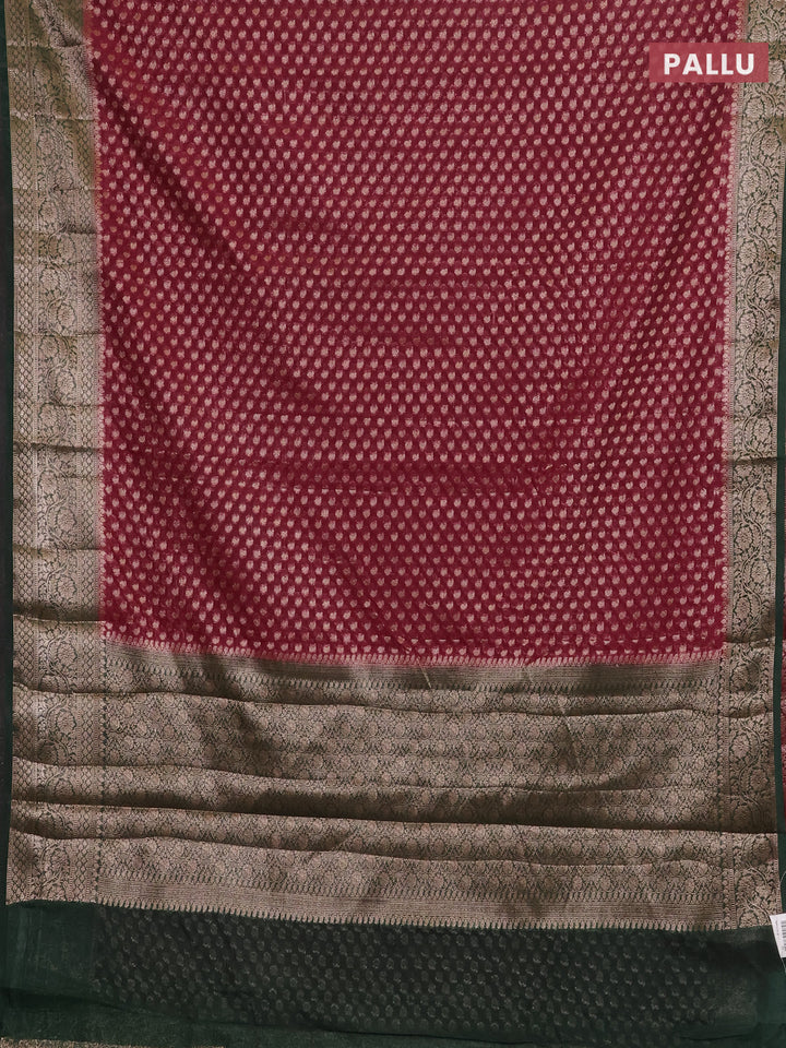 Wine & Green Semi Chiniya Silk Saree
