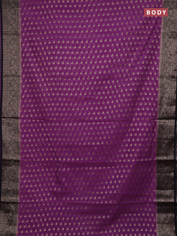 Lavender & Navy Blue Semi Chiniya Silk Saree