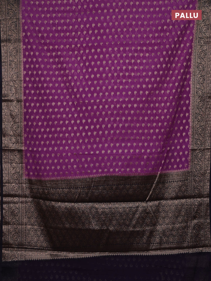 Lavender & Navy Blue Semi Chiniya Silk Saree