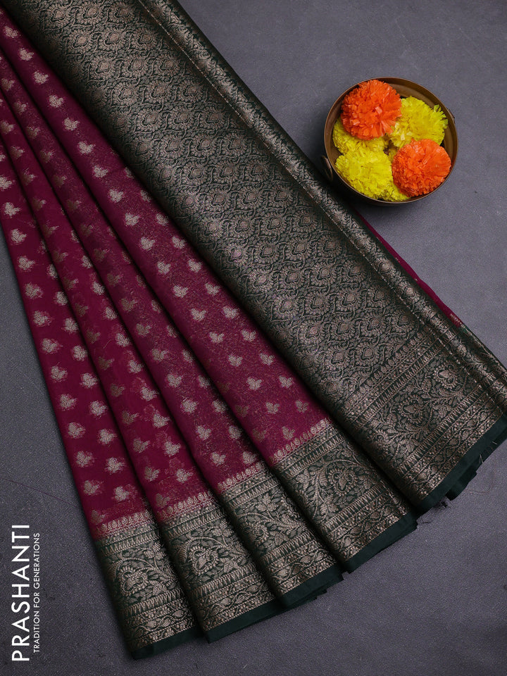 Wine & Bottle Green Semi Chiniya Silk Saree