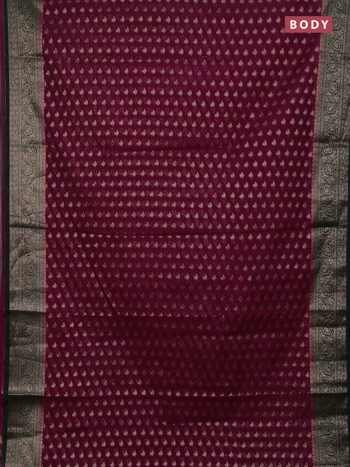 Wine & Bottle Green Semi Chiniya Silk Saree