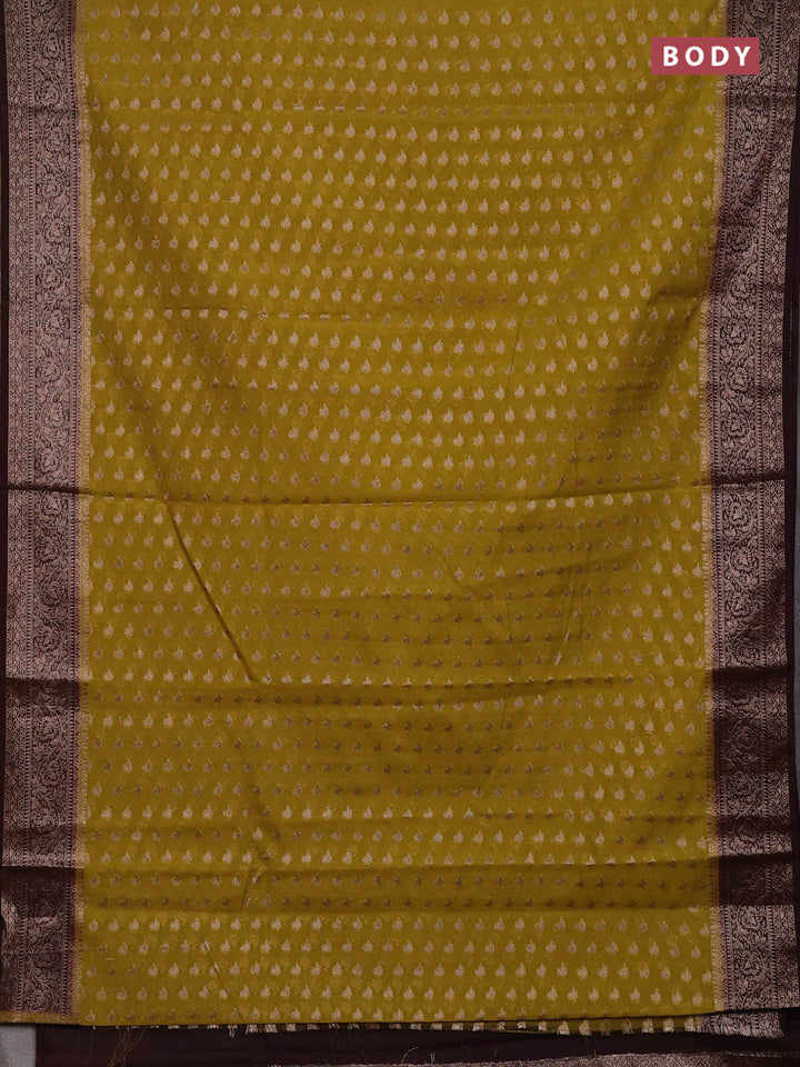 Mustard Green & Maroon Semi Chiniya Silk Saree
