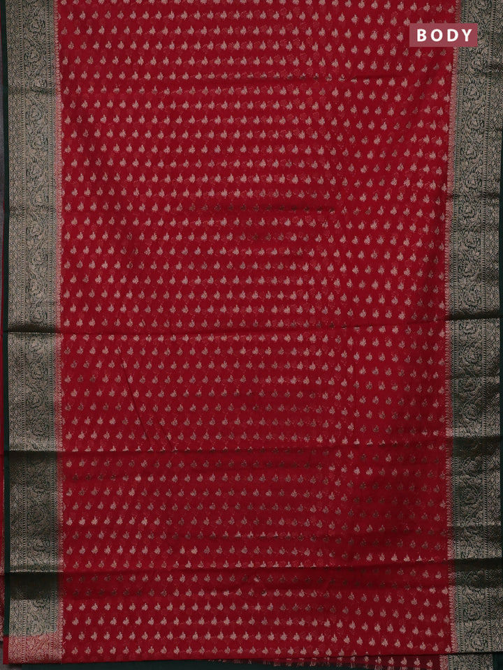 Red & Bottle Green Semi Chiniya Silk Saree
