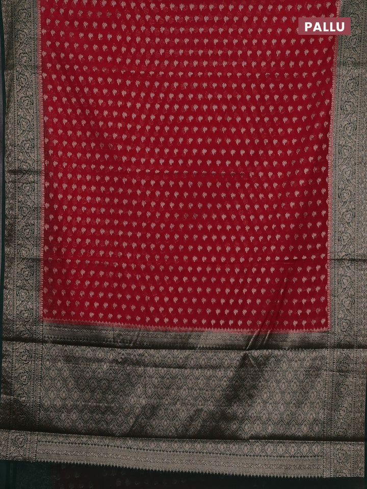 Red & Bottle Green Semi Chiniya Silk Saree