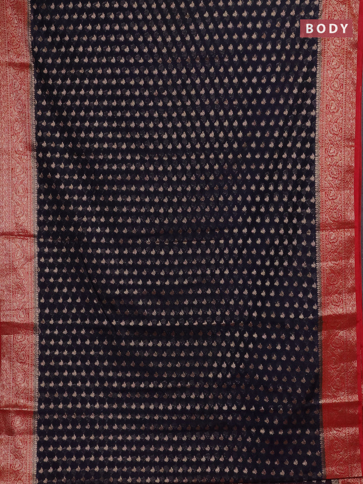 Navy Blue & Red Semi Chiniya Silk Saree