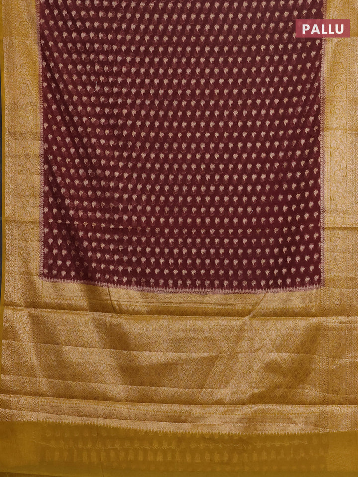 Coffee Brown & Mustard Green Semi Chiniya Silk Saree