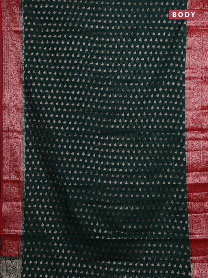 Bottle Green & Red Semi Chiniya Silk Saree