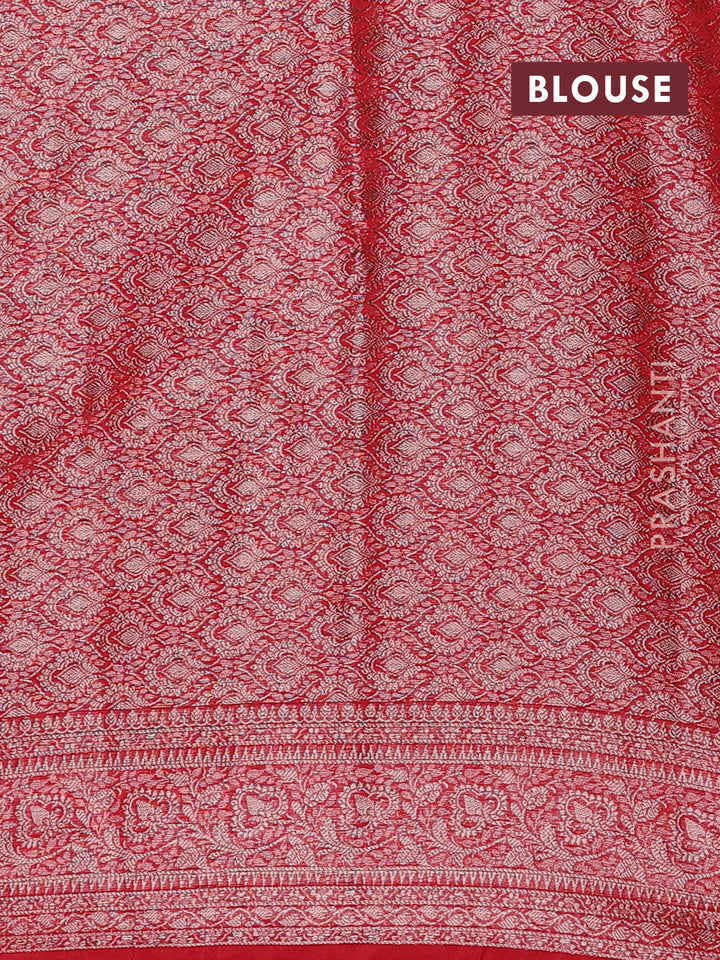 Bottle Green & Red Semi Chiniya Silk Saree