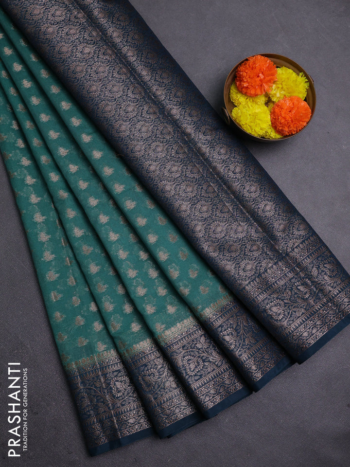 Green & Peacock Green Semi Chiniya Silk Saree