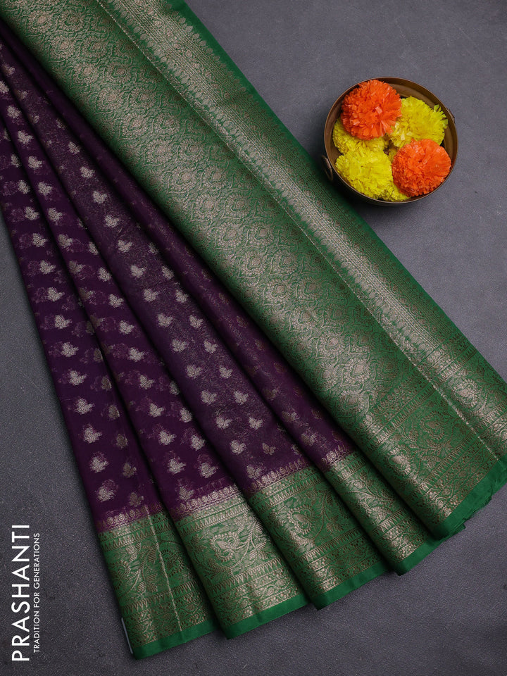 Purple & Green Semi Chiniya Silk Saree