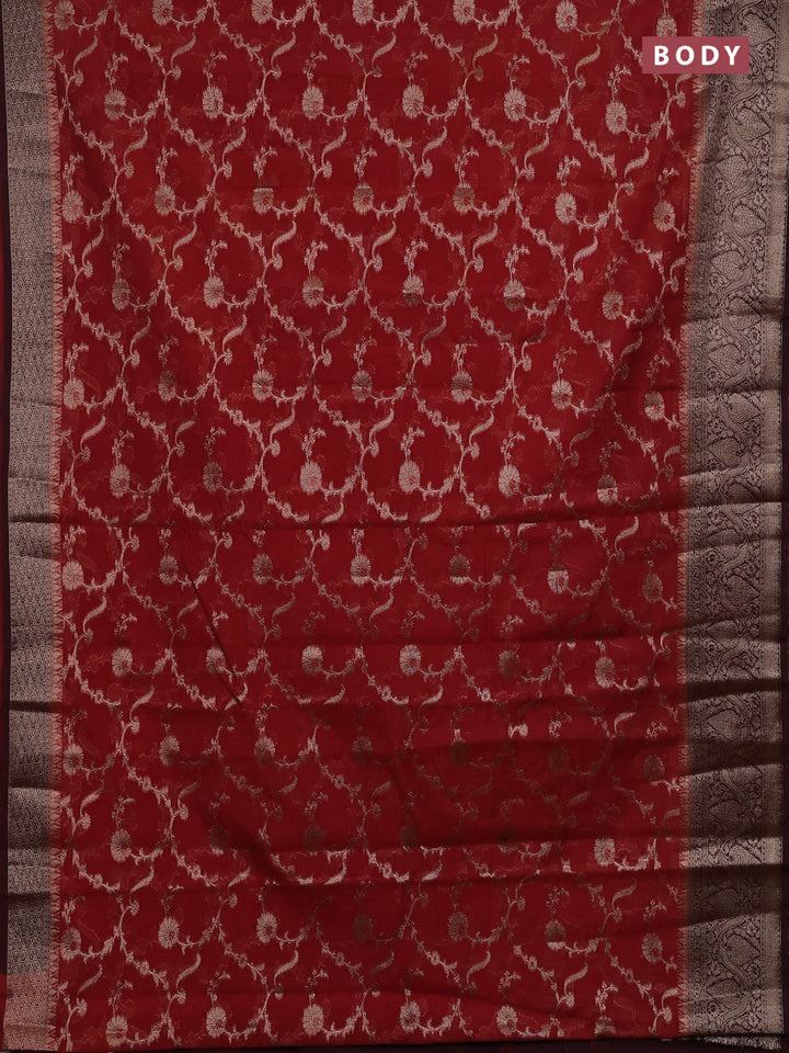 Rustic Orange & Maroon Semi Chiniya Silk Saree