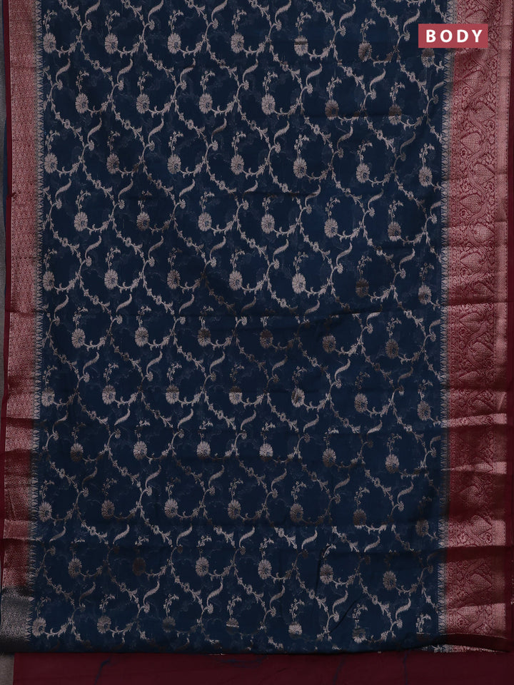 Peacock Green & Wine Semi Chiniya Silk Saree