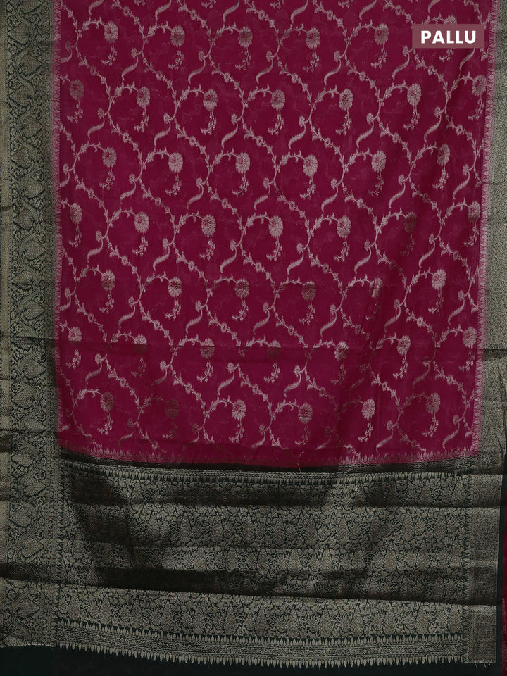 Pink & Bottle Green Semi Chiniya Silk Saree