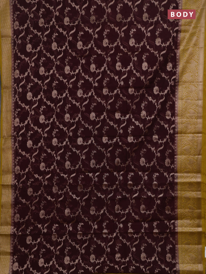 Coffee Brown & Mustard Green Semi Chiniya Silk Saree