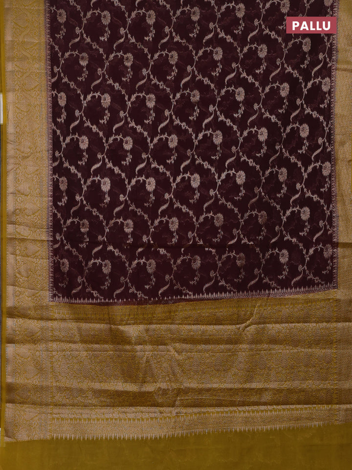 Coffee Brown & Mustard Green Semi Chiniya Silk Saree
