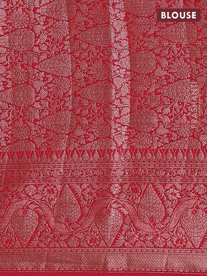 Navy Blue & Red Semi Chiniya Silk Saree