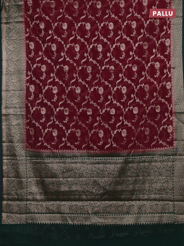 Wine & Bottle Green Semi Chiniya Silk Saree