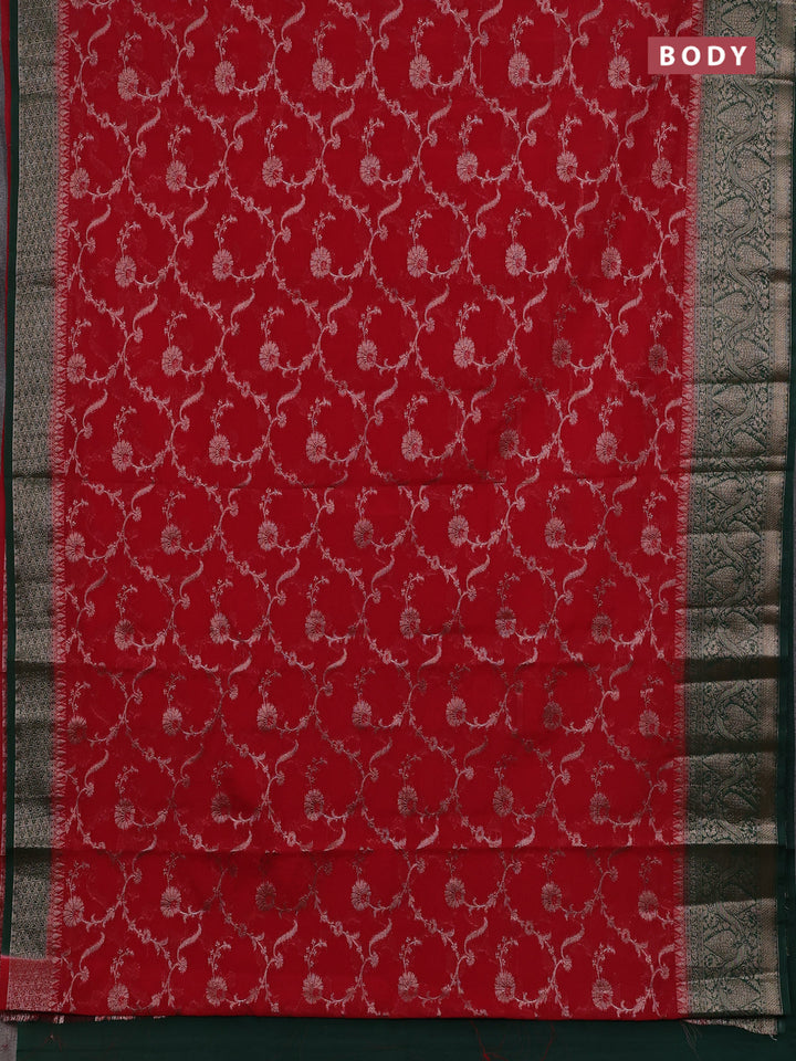Red & Green Semi Chiniya Silk Saree