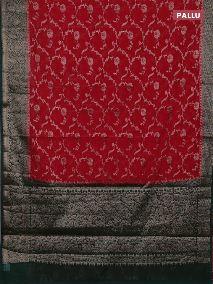 Red & Green Semi Chiniya Silk Saree