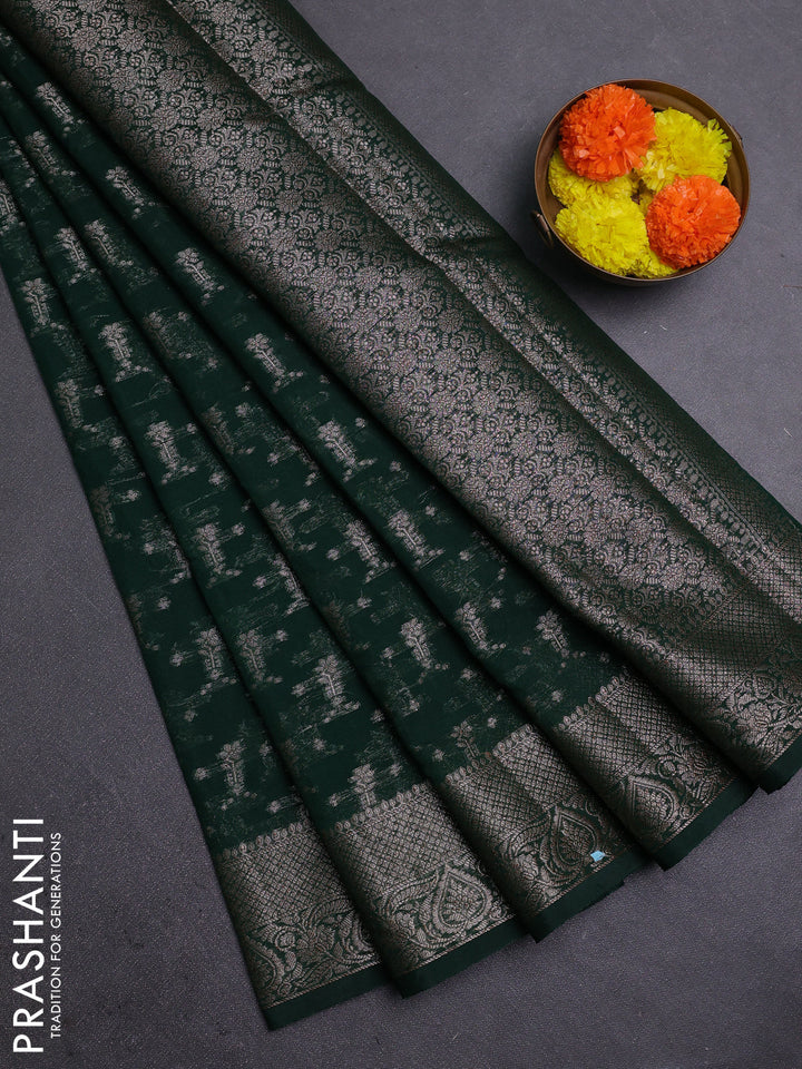 Bottle Green Semi Chiniya Silk Saree