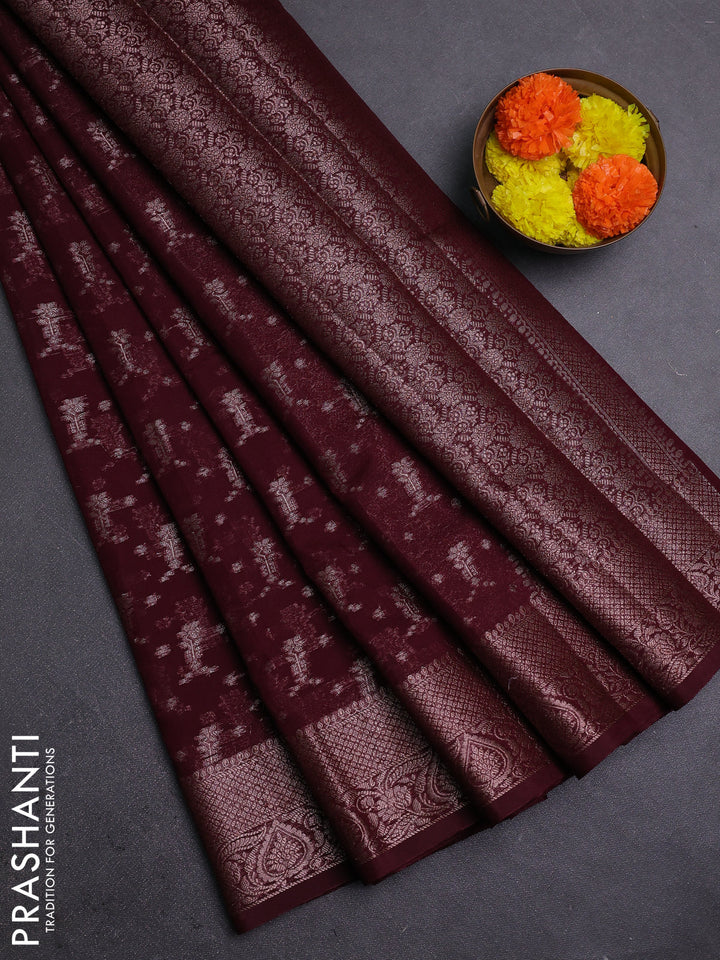 Wine Semi Chiniya Silk Saree