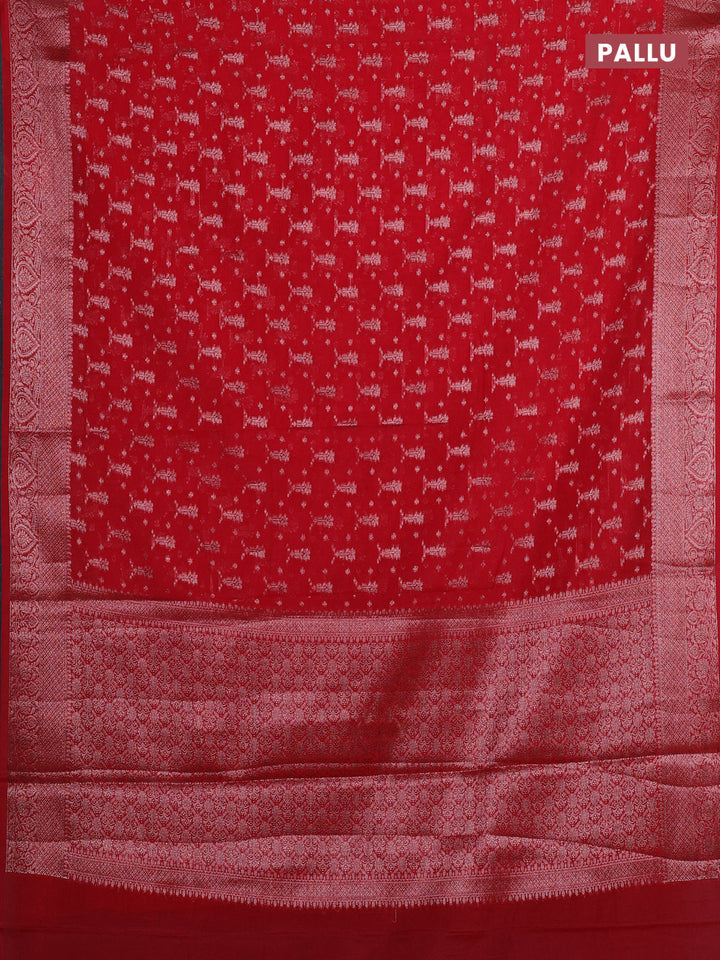 Red Semi Chiniya Silk Saree