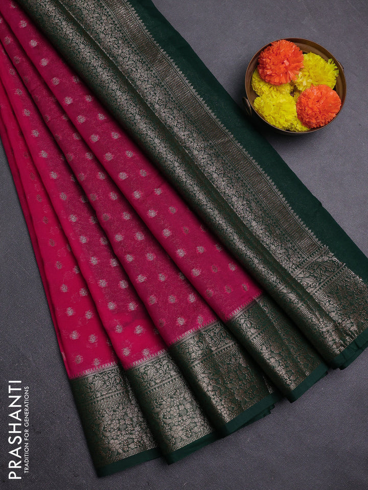Pink & Bottle Green Semi Chiniya Silk Saree