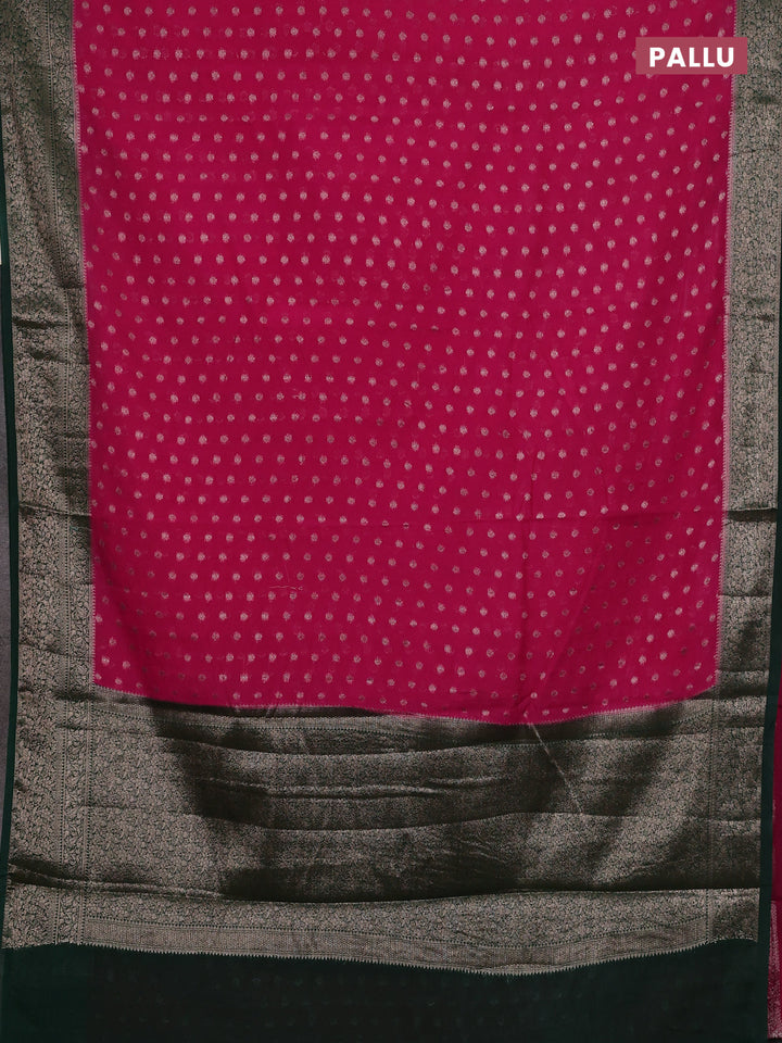 Pink & Bottle Green Semi Chiniya Silk Saree