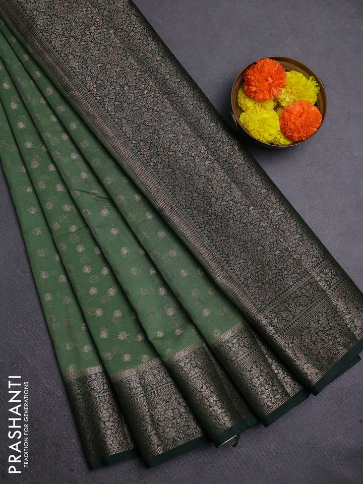 Pastel Green & Bottle Green Semi Chiniya Silk Saree