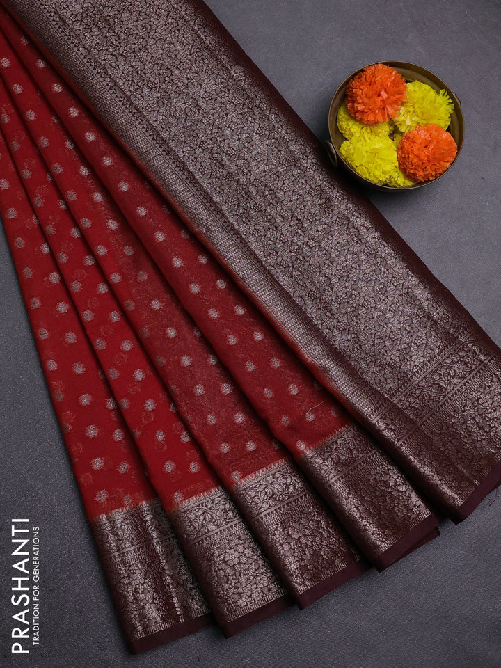 Rustic Orange & Maroon Semi Chiniya Silk Saree