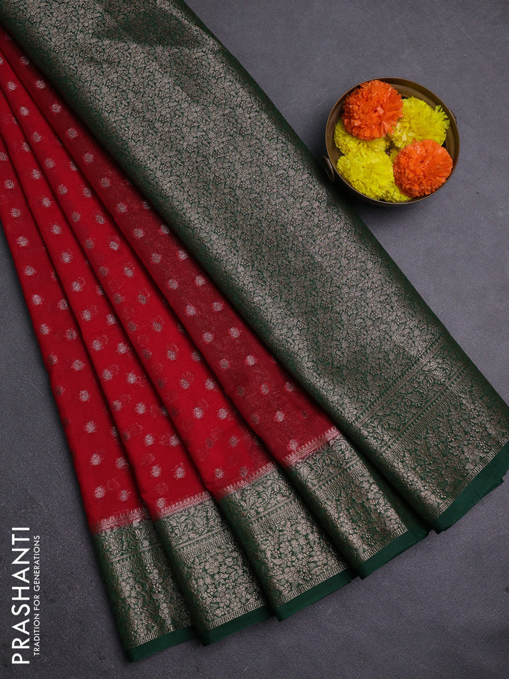 Red & Green Semi Chiniya Silk Saree