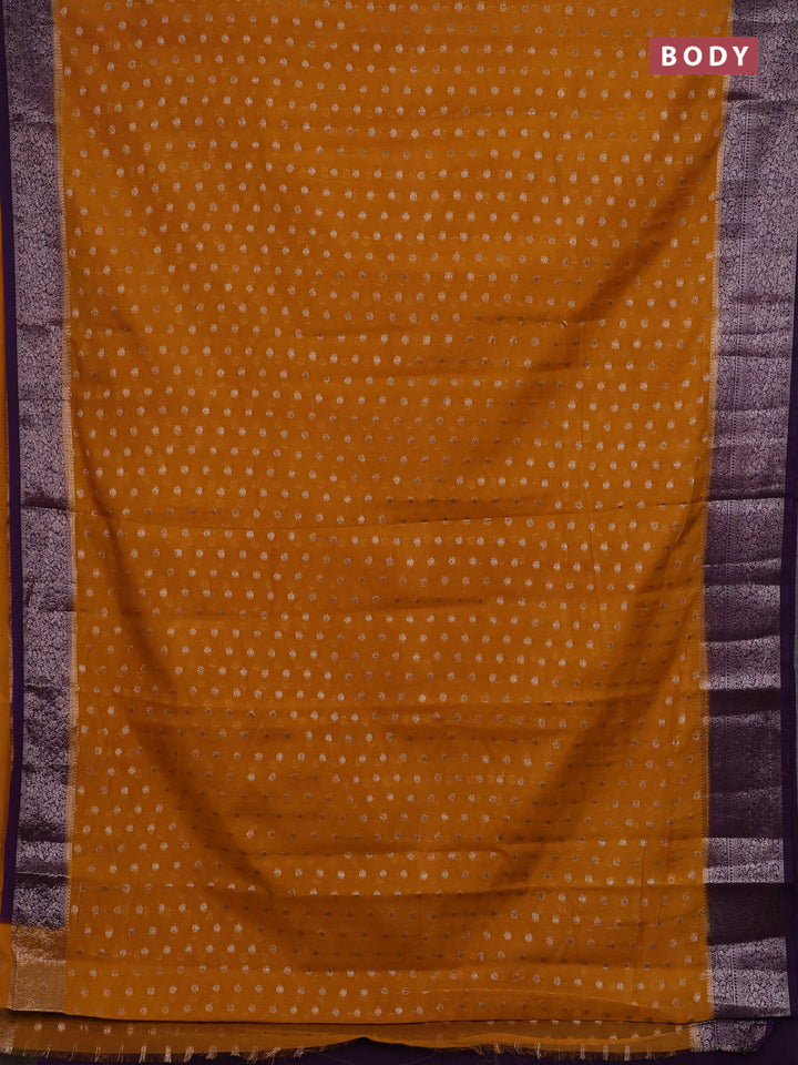 Mustard Yellow & Violet Semi Chiniya Silk Saree